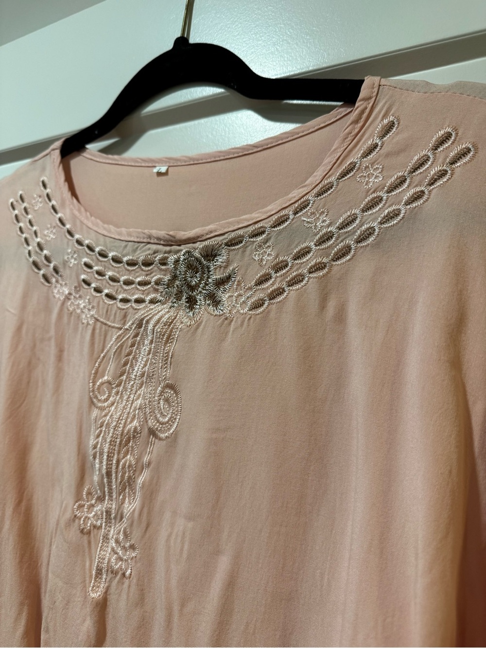 Women's Lightweight Pink Blouse with Embroidered 3/4 Sleeves - Picture 2 of 4